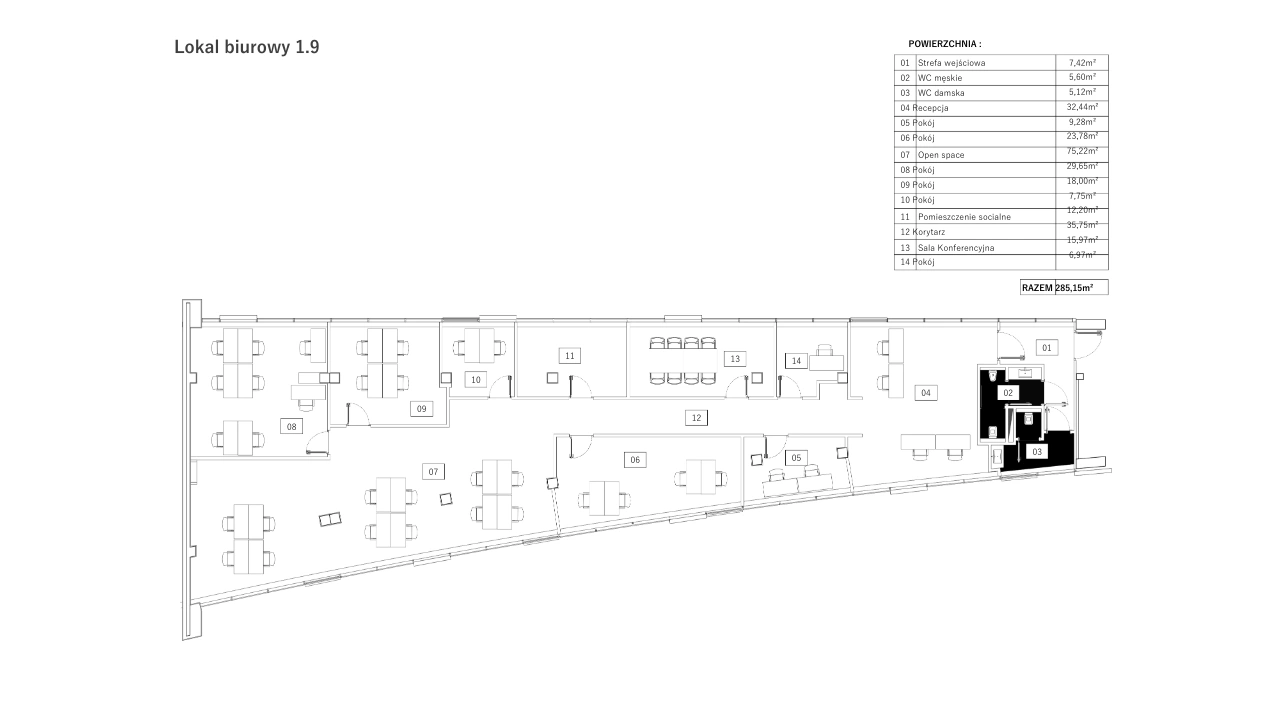 Rzut lokalu 1.9 do wynajęcia w biurowcu Office Island w Gdańsku